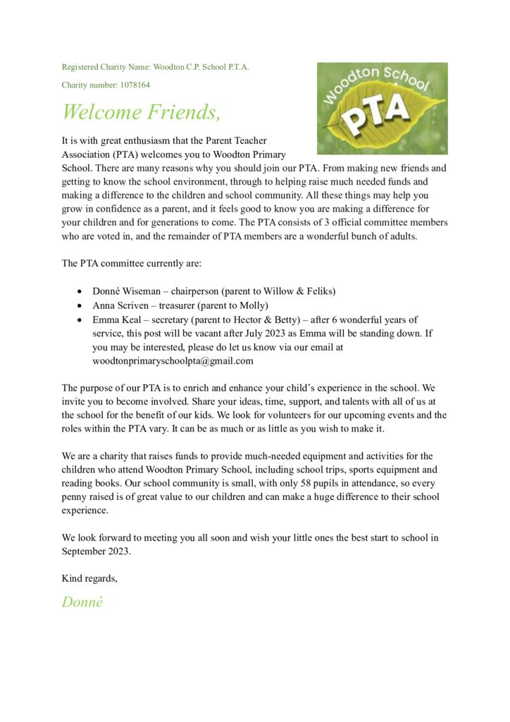 thumbnail of PTA welcome letter
